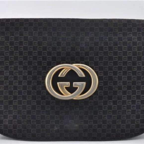 Vintage Gucci Square G Suede Flap Clutch Navy - Picture 1 of 11